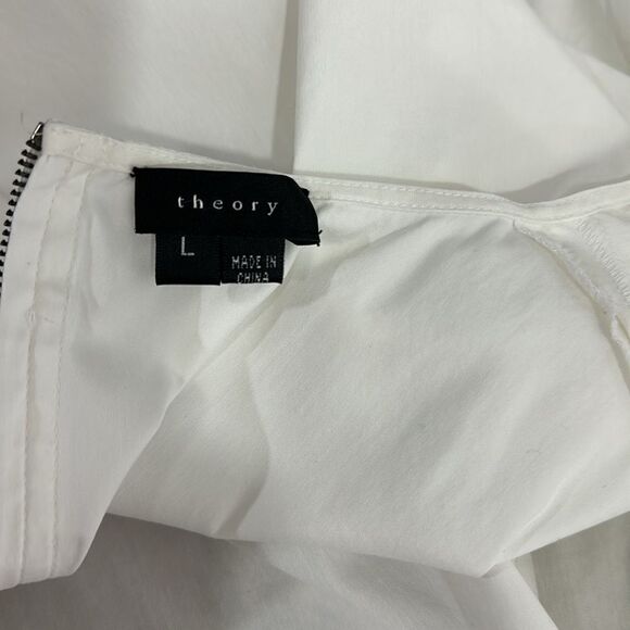 Theory White Carrian Precise Short Sleeve Peplum Blouse Top Size L - Picture 5 of 9